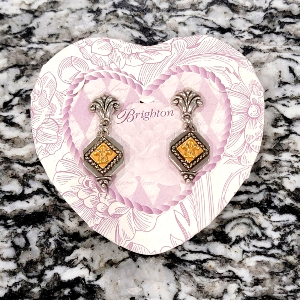 NWT VINTAGE BRIGHTON DESIGNER FLEUR DE LIS DANGLING POST EARRINGS